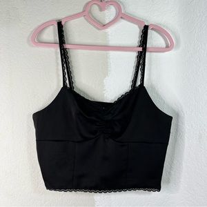 PacSun Black Satin Lace Crop Top, Size Medium